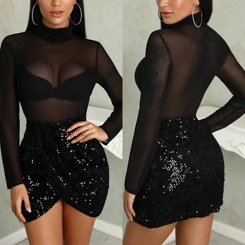 K Mini Transp 8625, Ropa De Malla, Fiesta, Club, Lentejuelas