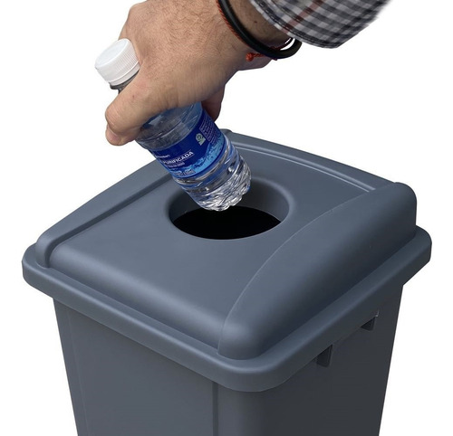 Bote De Basura Cuadrado 90l Tapa Papel, Abatible Y Botellas