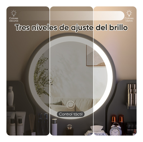 Tocador Con Espejo De Luz Led Y Taburete Comoda Extendible