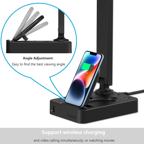Lámpara De Escritorio Led Con Cargador Inalámbrico Y Usb