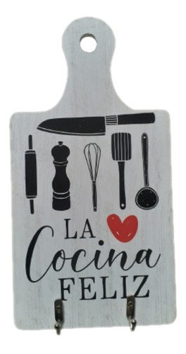 Tabla Colgante Para Cocina Con Ganchos Porta Llaves 16x30cm