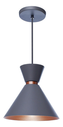 Pendente Lustre Berlin 23cm Em Alumínio Cinza Com Cobre 110V/220V Iluminar Ambiente