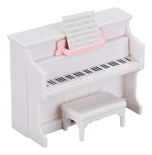 Piano De Casa De Muñecas Con Taburete, Instrumento Blanco