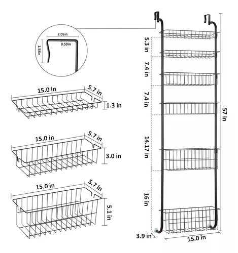 melos Estante organizador de despensa de 6 niveles para colgar sobre la  puerta con 6 cestas, organizador de estante de metal resistente en la parte