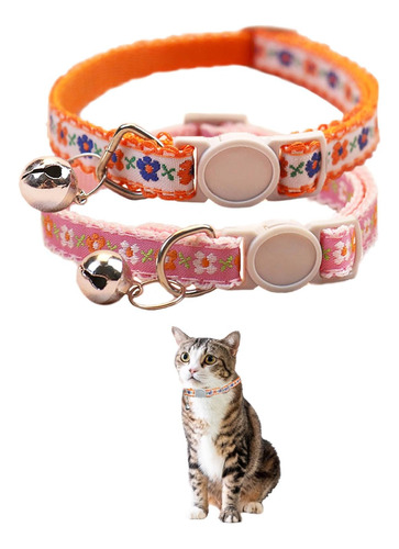 Lindo Collar De Gatito Con Campanas Con Bordado De Flores Co