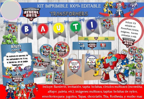 Kit Imprimible Transformers Rescue Bots Candy Bar N41