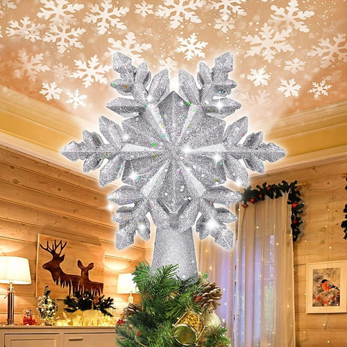 Estrella Arbol Navidad Copo Nieve Tree Topper Luz Giratoria