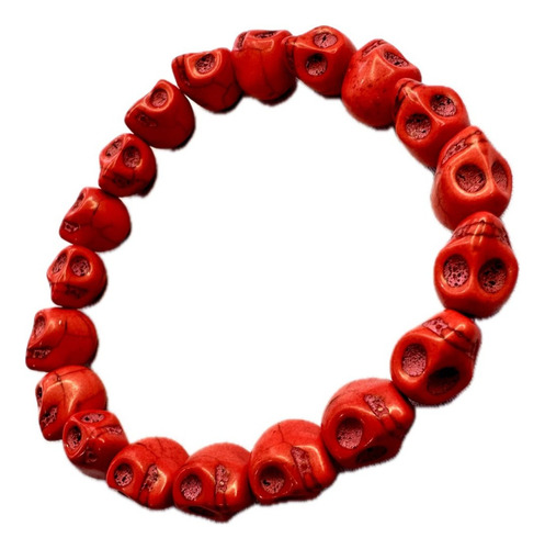 Pulseira Pedra Natural Howlita Caveira Diversas Cores 8mm Comprimento 17 cm Cor Vermelho Diâmetro 8 cm