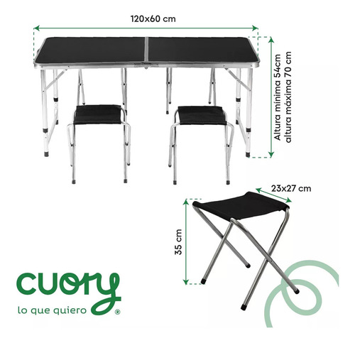 Mesa Plegable Tipo Portafolio 4 Bancos Para Jardín Portátil Color Negro