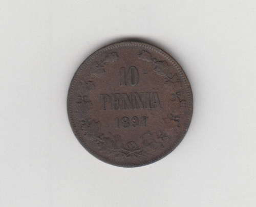 Moneda Finlandia 10 Pennia Año 1891 Muy Bueno 