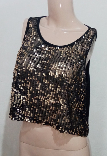 Blusa Con Lentejuelas Doradas Y Transparencia Talle G Nueva