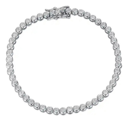 Pulsera Tennis Moissanitas 2mm, Plata 925, Baño Oro Blanco