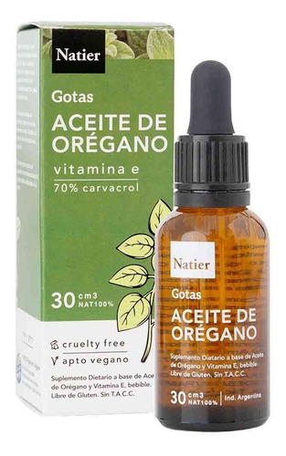 Aceite De Orégano Natier Con Vitamina E Apto Vegano 30g