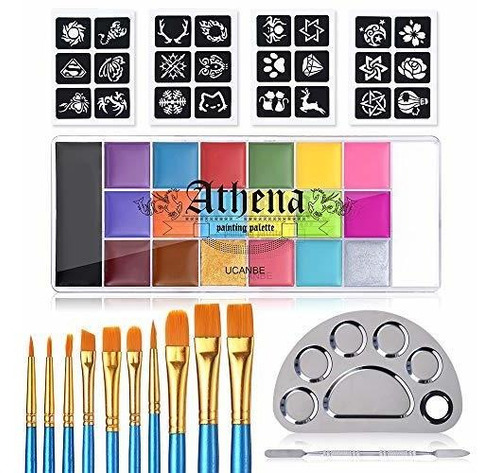 Juego Pintura Corporal 20 Colores 10 Pinceles 24 Plantillas