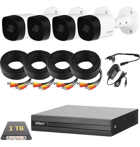 Imagen 1 de 4 de Kit Dahua Camara Xvr1b04 4ch 2 Bala 2 Domo 1080p +1tb Dns