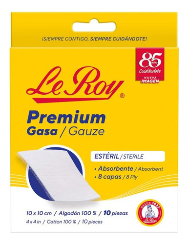 Gasa esteril Le Roy 10x10cm 10 Piezas de 10cm x 10cm x 10u