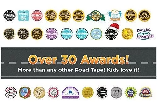 Playtape Black Road Tape Includes Street Curves, Tape Toy Car Track for Kids, Sticker Roll for Cars and Train Sets, 1 Roll of 30 ft x 4 inch Road + 12