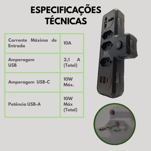 Benjamim Adaptador Universal Tomada Usb Tipo C Filtro Linha Branco 127/220V