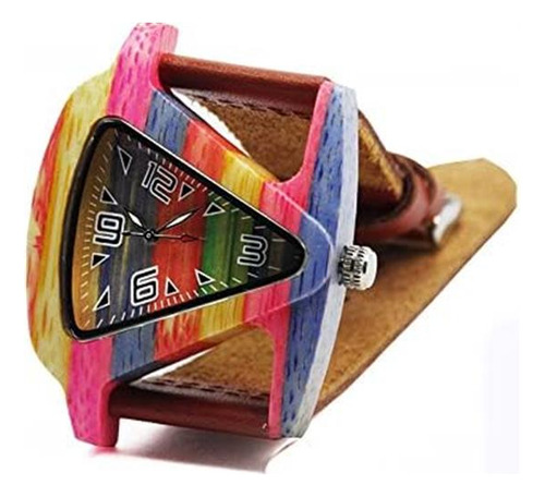 Relojes De Mujer Triángulo Colorido Bambú Relojes De Madera