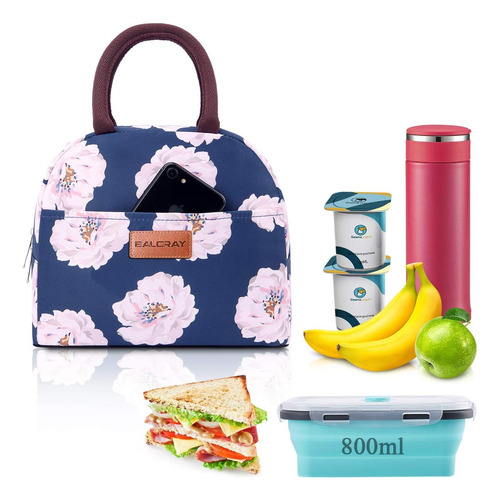 Bolsa Térmica Lonchera Reutilizable Trabajo Picnic Floral, 8