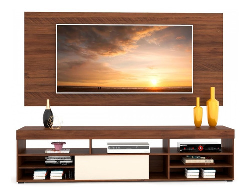 Estante con panel para TV de hasta 55 pulgadas Jhon Silk/Off Color Brown