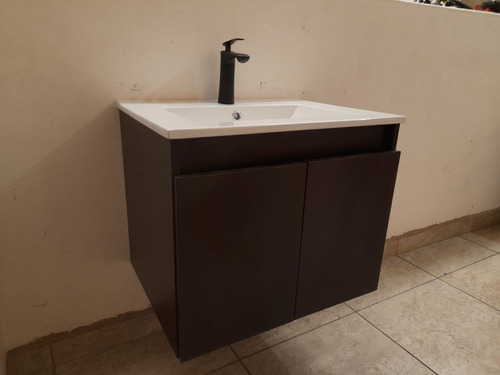Lavabo Con Gabinete Y Monomando, Bañoclo60m Rectangular Negro Humo Liso