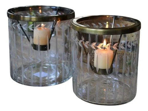 Set X2 Fanales Porta Velas C/aro De Metal
