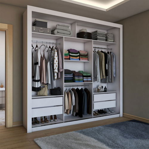 Guarda-roupa De Casal Carol 3 Portas Com Cama Branco