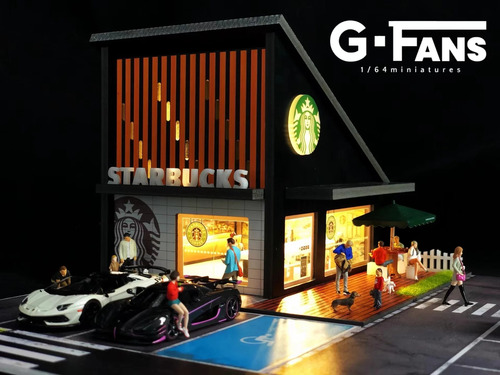 Diorama Starbucks Cafetería Escala 1/64 Luz Led Hot Wheels