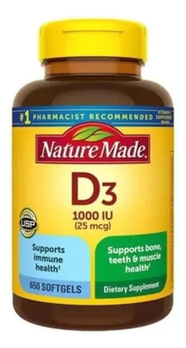 Vitamina D3 25mcg - 1000iu - 650 Softgel - Nature Made