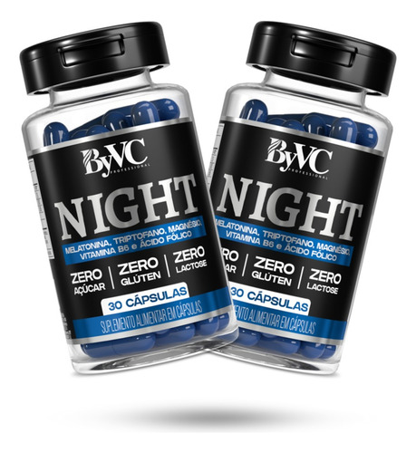 Kit 2 Byvc Night - Melatonina Auxílio No Sono 60 Cápsulas 