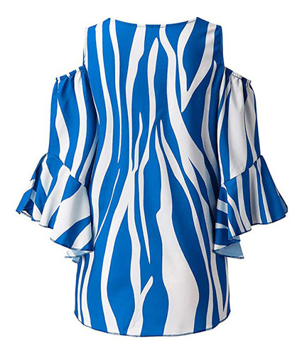 Blusa A Rayas Para Mujer, Hombros Descubiertos, Lazo En La C