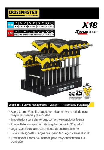 Juego 18 Llaves Mango T Hexag Métr-puLG Crossmaster 9943605
