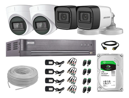 Kit 4 Cámaras De Seguridad Audio Hikvision 5mp Completo P2p