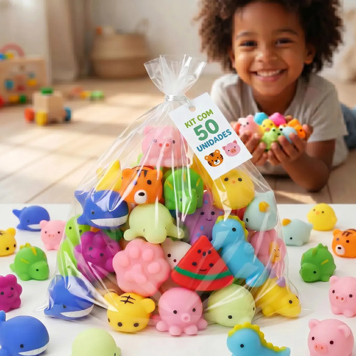 Kit 50 Squishy Mochi Bichinhos De Apertar Brinquedo Sensorial Antiestresse Relaxante Macio Para Crianças E Adultos Diversão Criativa Ideal Para Presentes Festa Lembrancinhas Brasiliana Tech