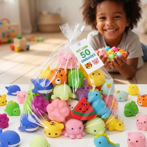 Kit 50 Squishy Taba Bichinhos De Apertar Brinquedo Sensorial Antiest
