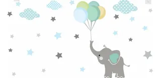 Vinilo Decorativo Elefante Con Globos Y Estrellas  Bebe