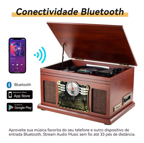 Toca-discos Bluetooth 10 Em 1, Toca-discos De 3 Velocidades