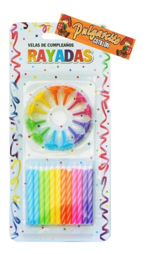 Velas Rayadas Multicolores C/bases - Blister X 24 U