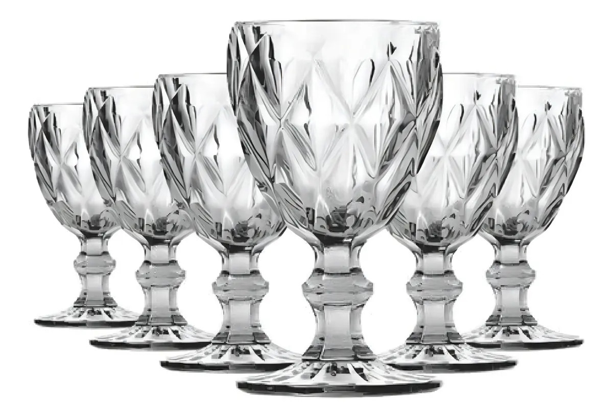Jogo De Taças  Bela Flor Vidro Diamond 330ml  C/6 Incolor Lava-louças