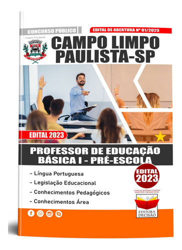 Apostila - Campo Limpo Paulista Sp 2023 - Professor De Educação Básica I - Pré-escola 