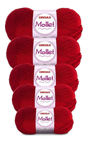 Lã Mollet 100g Crochê / Tricô - Círculo - 5 Novelos Cor 3635-Paixao