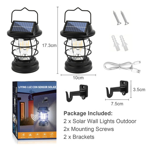 Goodea Lámpara De Pared Solar Para Faroles Exterior Con Sensor 2pcs Estructura Negro