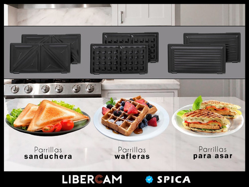Sandwichera Waflera Grill Spica Sp-1480 3 En 1 Antiadherente Color Negro