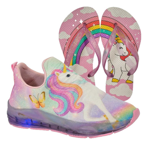 Tênis Led Infantil Feminino Unicórnio Amyrose Sonic+ Chinelo