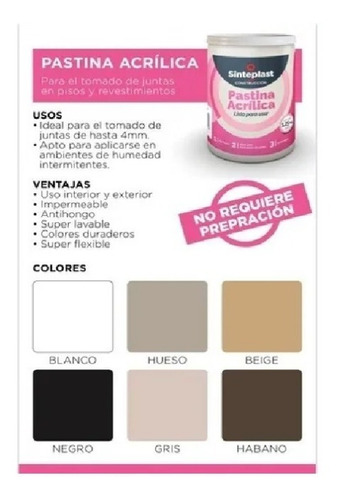 Imagen 2 de 4 de Pastina Acrilica Sinteplast Lista Para Usar X 1,25kg Colores