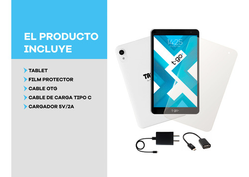 Tablet 8 Android 14 4gb Ram 64gb Otg, Cargador, Cable Tipo C Y Film Protector T-go