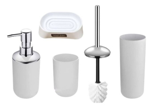 Set Baño 4 Piezas Taza Jabonera Dispensador Escobilla