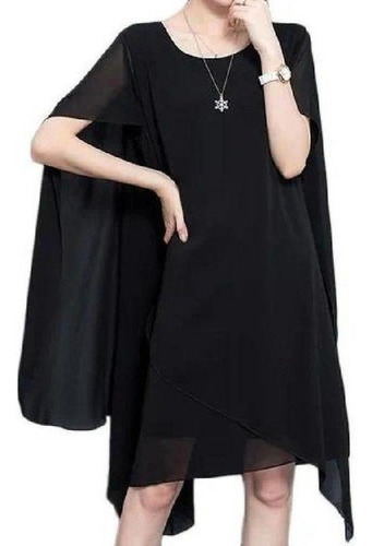 Elegante Vestido De Gasa Irregular De Manga Corta Con Ca [u]