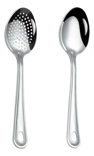 . Colher De Servir Buffet De Aço Inoxidável Skimmer, 2 Peças